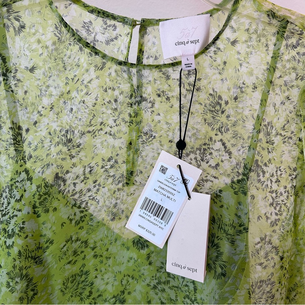Cinq a Sept Dandelion Katerina Puff Sleeve Top in Matcha - Picture 10 of 11